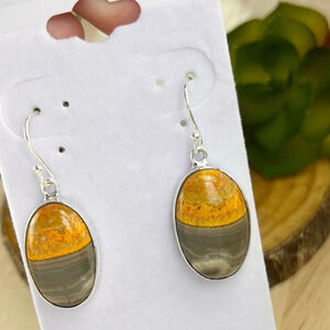 Bumblebee Jasper Earrings Bumble Bee Jasper Oval Southwest Boho New 925